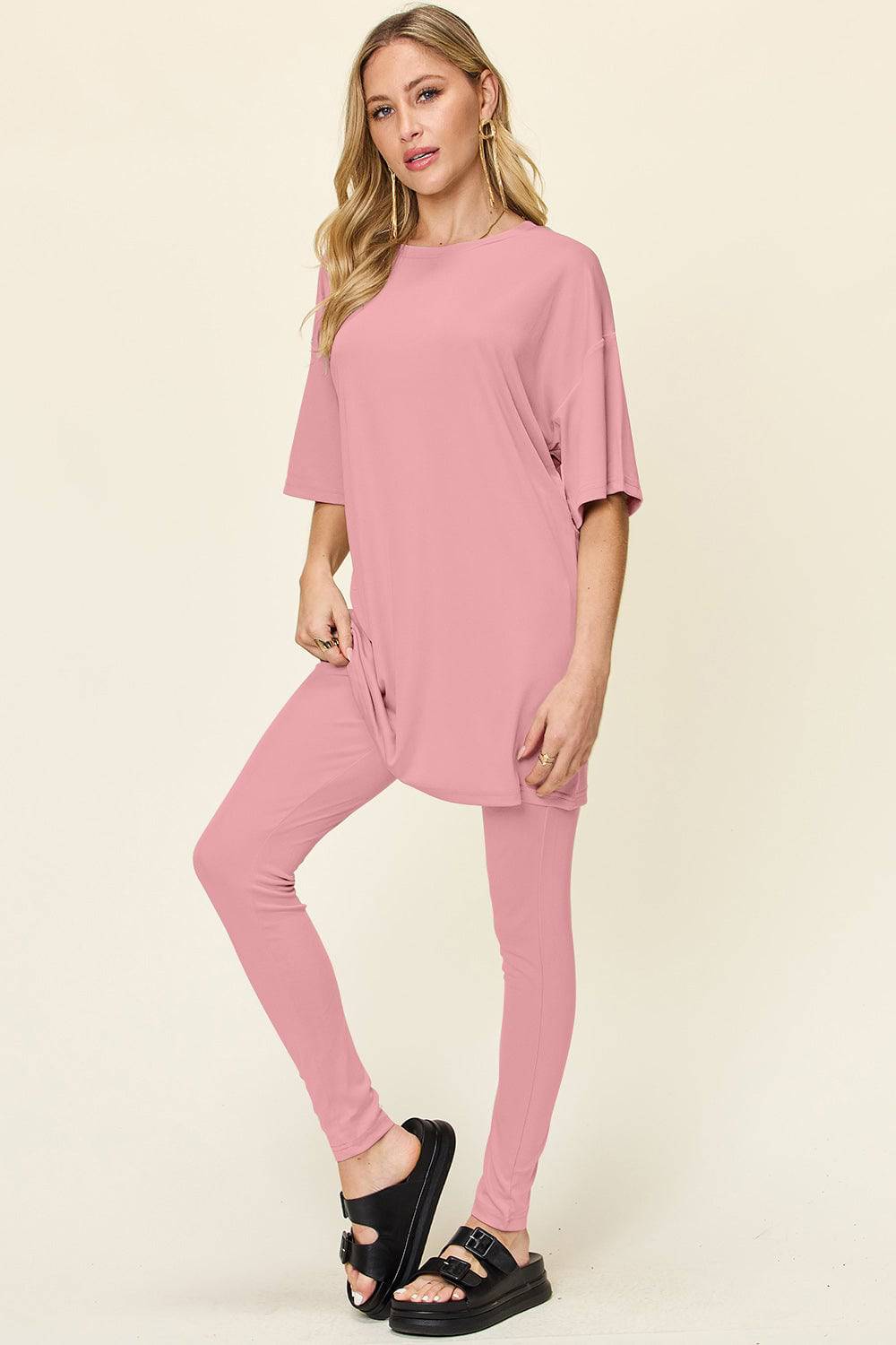 NEWYORKLISTED STYLE COLLECTION:  Round Neck Dropped Shoulder T-Shirt and Leggings Set - NEWYORKLISTED