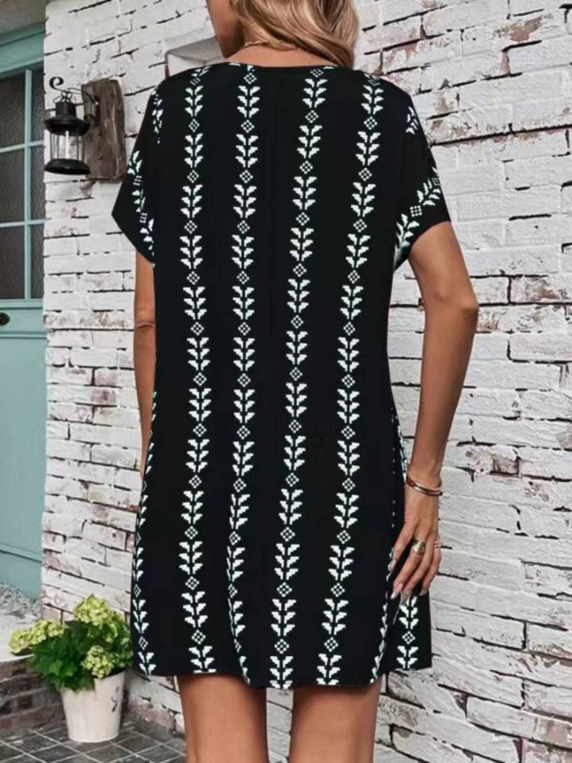 NYLD Wheat Motif Printed Round Neck Short Sleeve Dress - NEWYORKLISTED