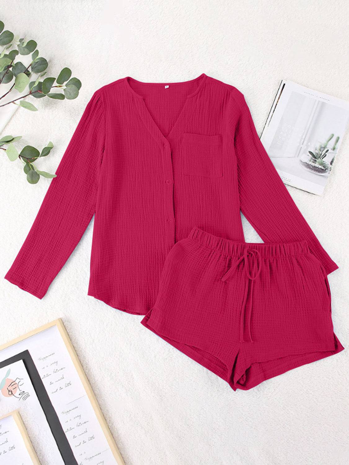 NYLD: Notched Long Sleeve Top and Shorts Set - NEWYORKLISTED