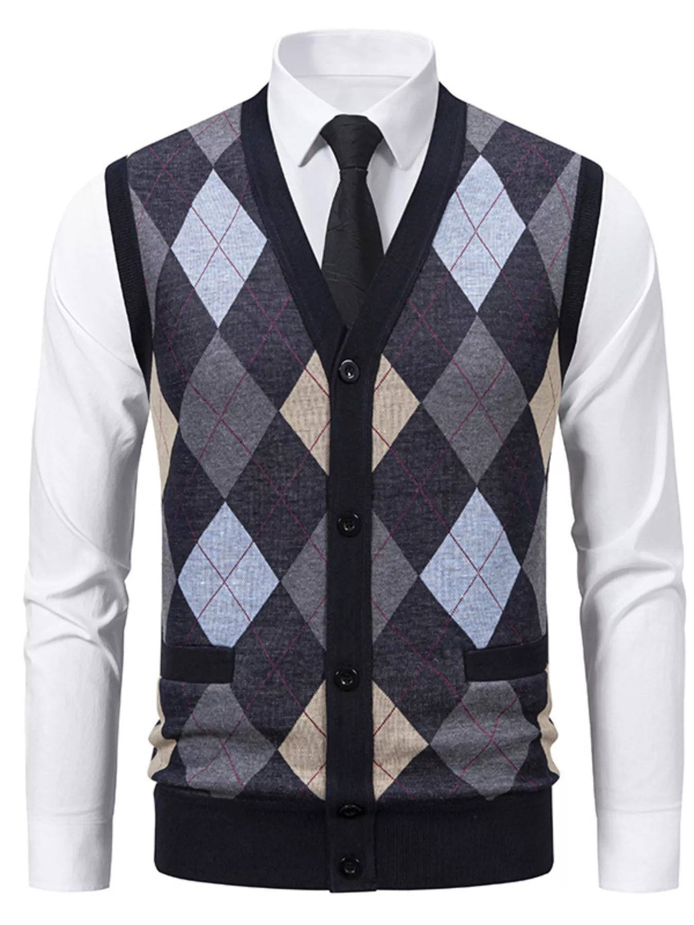 NEWYORKLISTED ATLAS MEN'S COLLECTION – Men's argyle V-neck button-down cardigan vest, product image 11