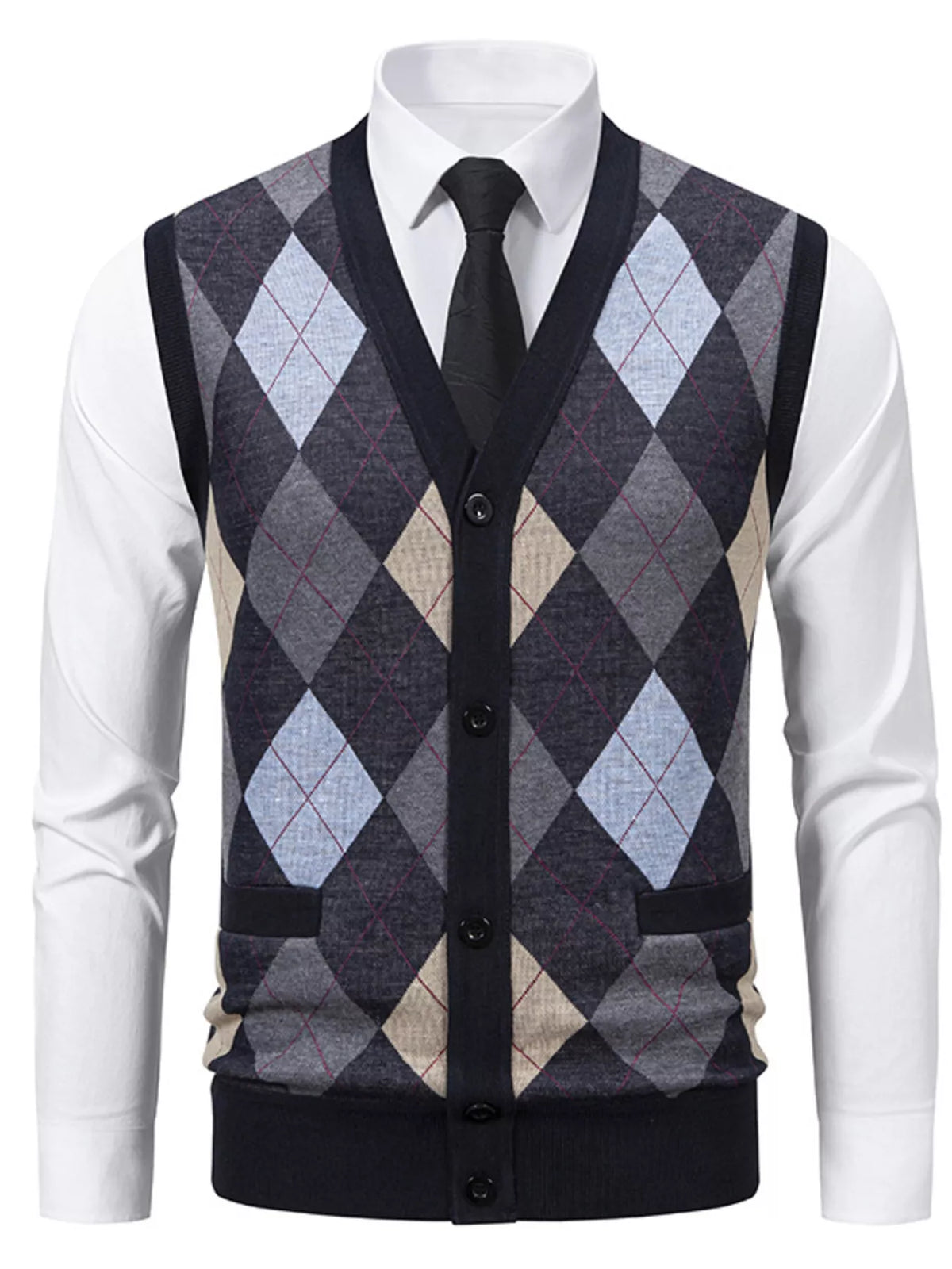 NEWYORKLISTED ATLAS MEN'S COLLECTION – Men's argyle V-neck button-down cardigan vest, product image 11