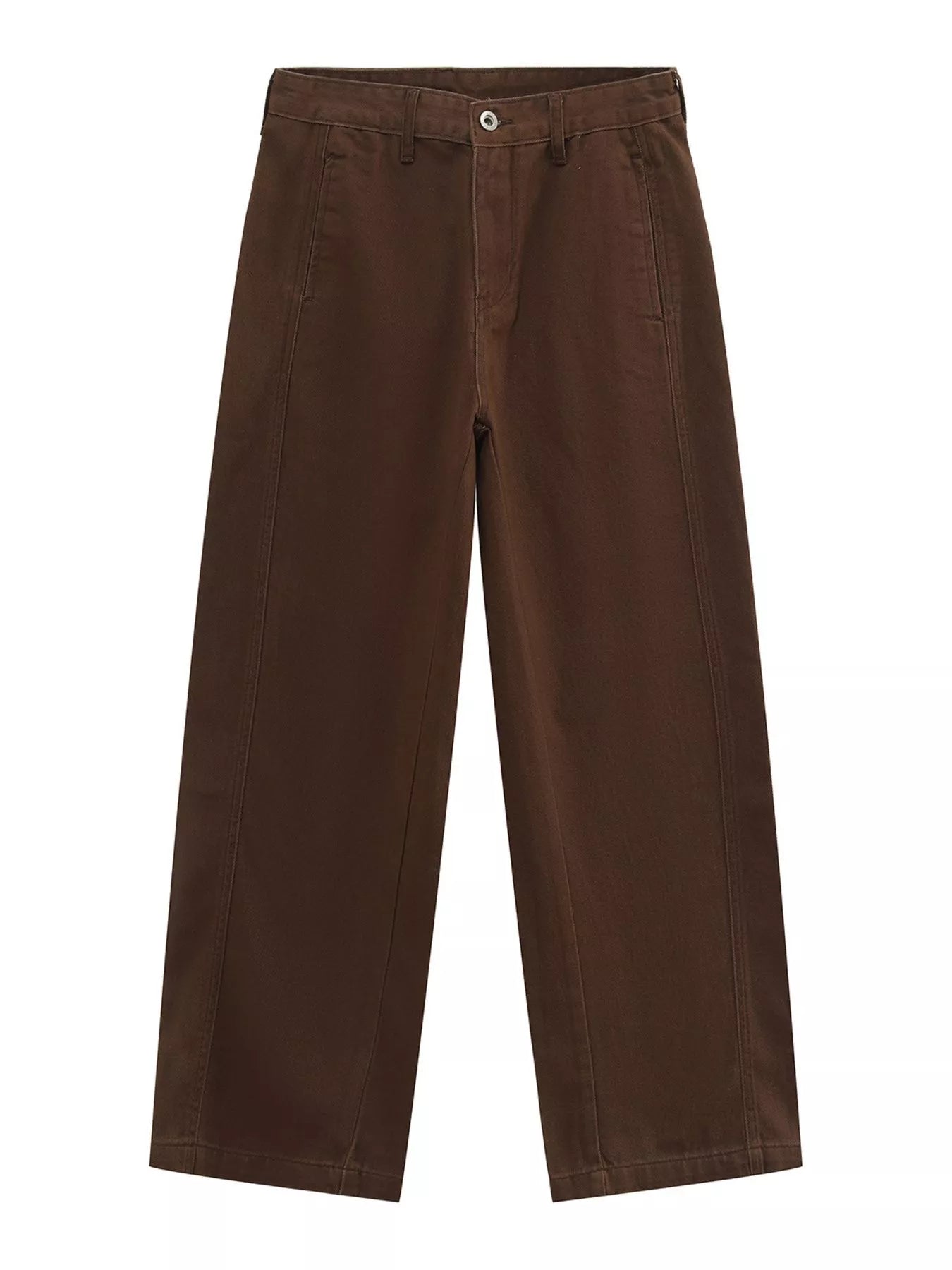 NEWYORKLISTED ATLAS MEN'S COLLECTION: A pair of dark brown wide-leg trousers shown flat against a solid white background.