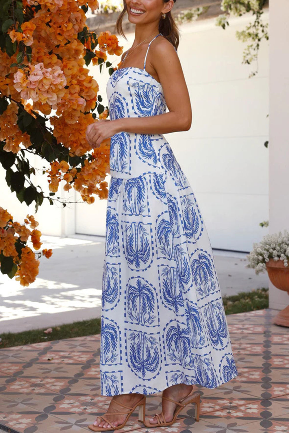 Printed Halter Neck Maxi Dress - NEWYORKLISTED