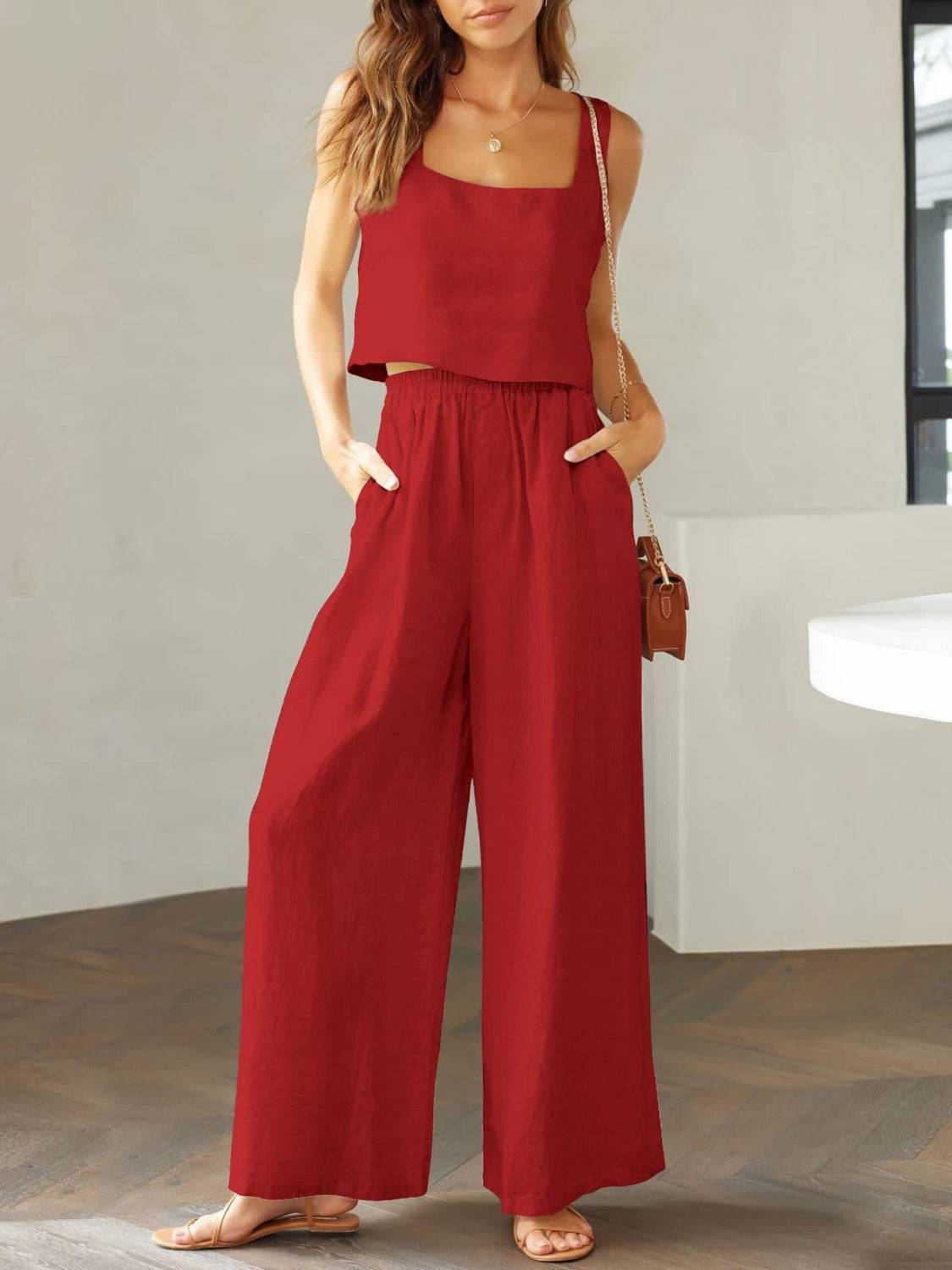 NYLD: Square Neck Top and Wide Leg Pants Set - NEWYORKLISTED