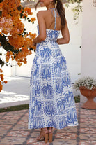 Printed Halter Neck Maxi Dress - NEWYORKLISTED