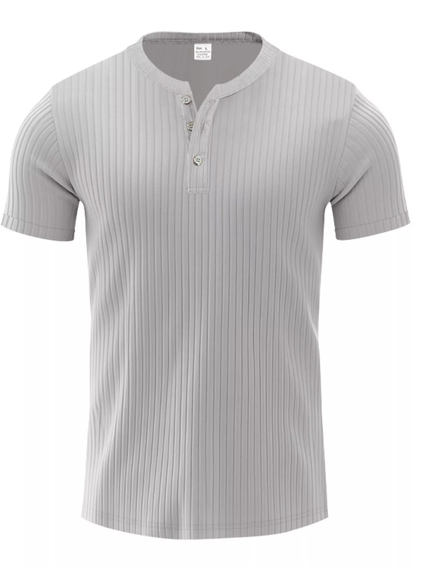 NEWYORKLISTED ATLAS MEN'S COLLECTION: Gray ribbed henley shirt on a white background