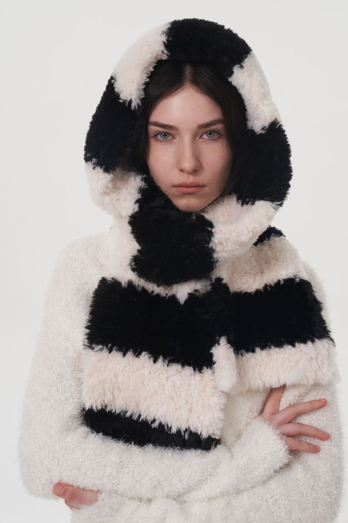 Fuzzy Contrast Striped Scarf - NEWYORKLISTED