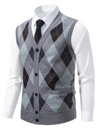 NEWYORKLISTED ATLAS MEN'S COLLECTION – Men's argyle V-neck button-down cardigan vest, product image 5