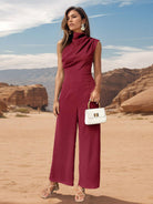 Perfee Ruched Mock Neck Sleeveless Jumpsuit - NEWYORKLISTED