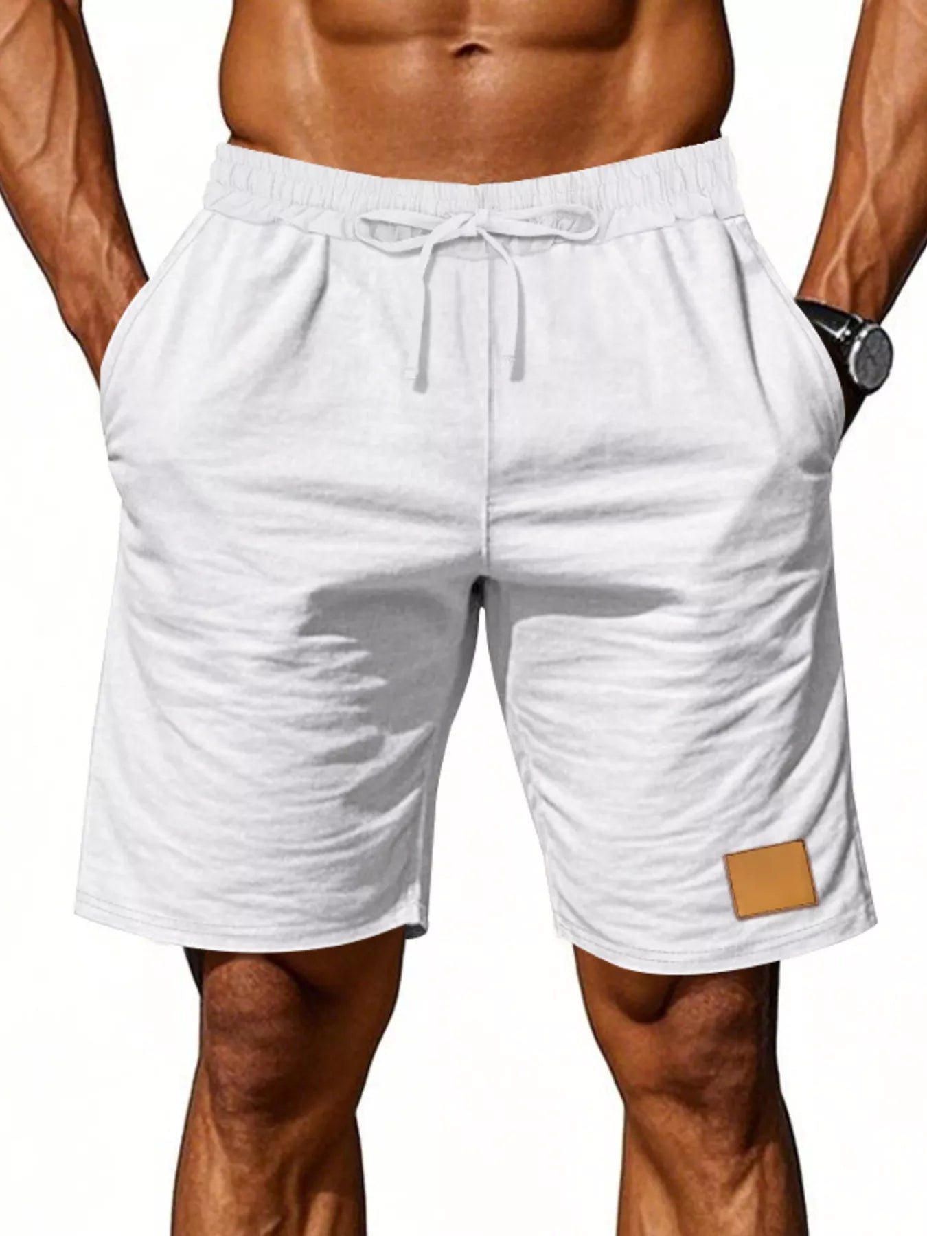 NEWYORKLISTED ATLAS MEN'S COLLECTION: White shorts with a drawstring on a white background