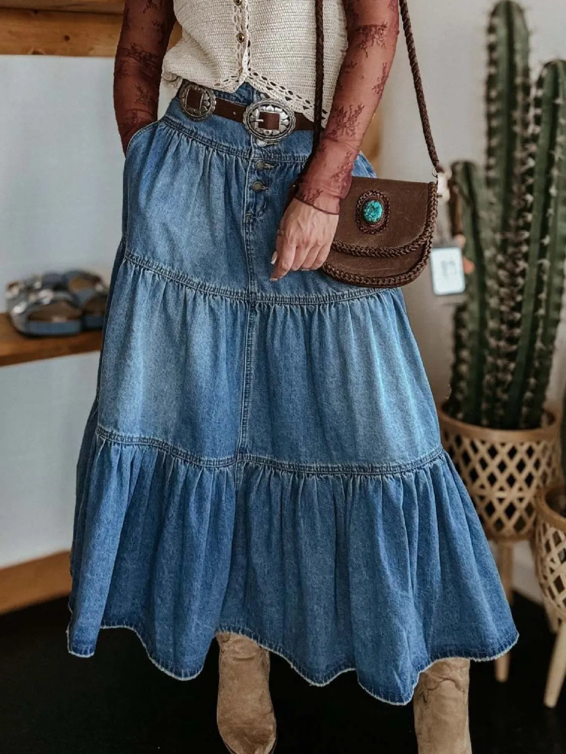 Ruched Button Fly Denim Skirt from NEWYORKLISTED STYLE COLLECTION