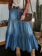 Ruched Button Fly Denim Skirt from NEWYORKLISTED STYLE COLLECTION