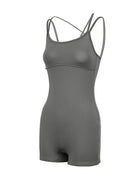 NEWYORKLISTED ACTIVEWEAR COLLECTION: Gray bodysuit with thin straps on a white background