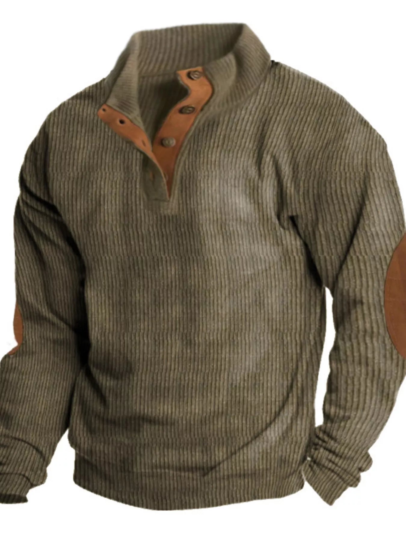NEWYORKLISTED ATLAS MEN's COLLECTION: Brown ribbed sweater with leather accents on a white background