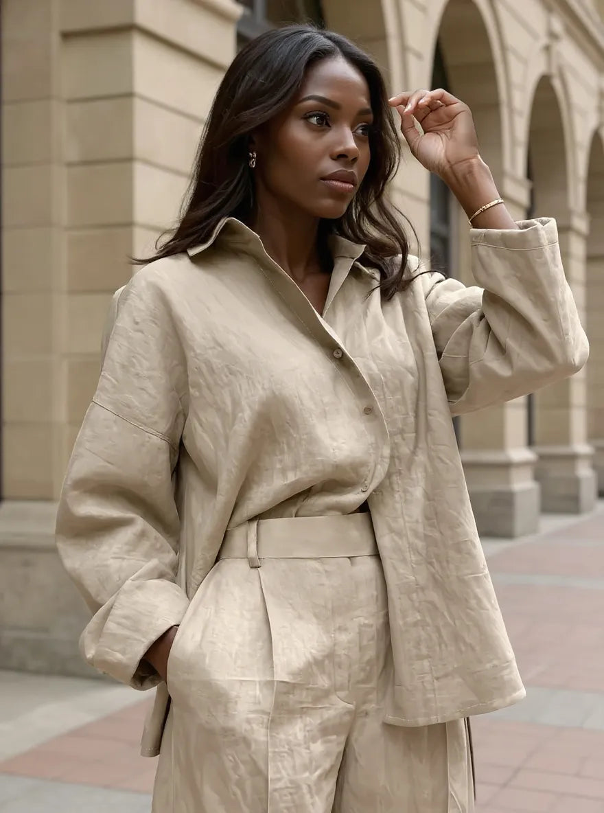 Model wearing oversized button-up long sleeve shirt in white – NEWYORKLISTED STYLE COLLECTION