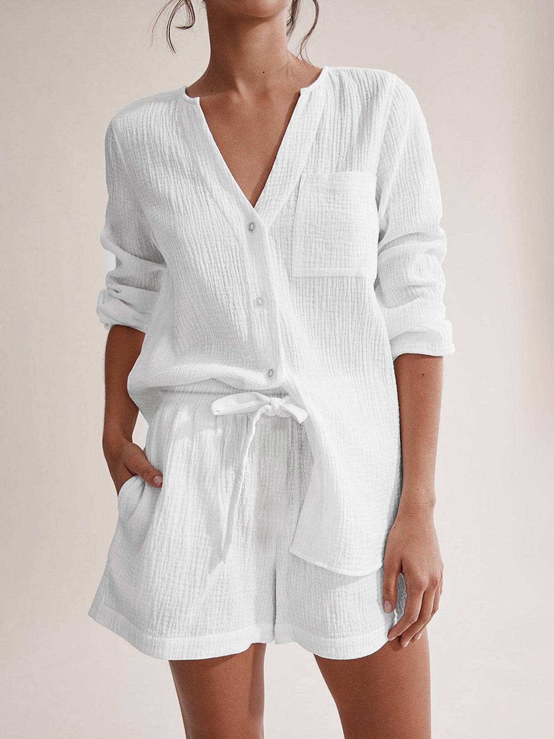 NYLD: Notched Long Sleeve Top and Shorts Set - NEWYORKLISTED