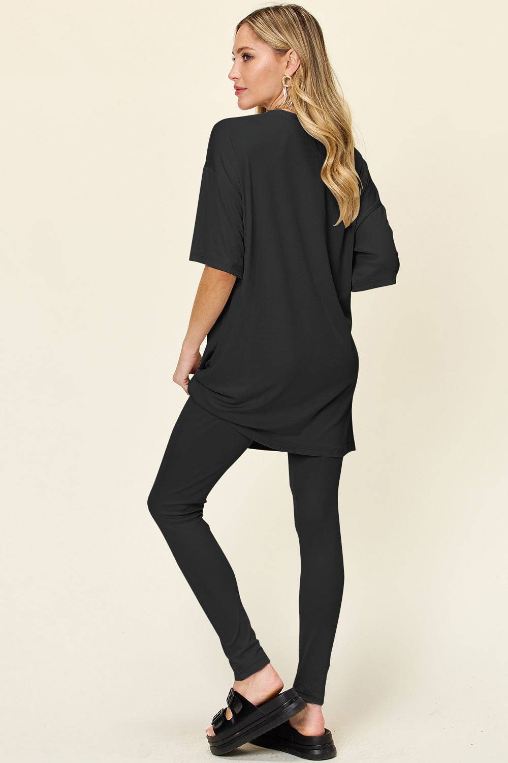 NEWYORKLISTED STYLE COLLECTION:  Round Neck Dropped Shoulder T-Shirt and Leggings Set - NEWYORKLISTED