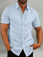 NEWYORKLISTED ATLAS MEN’S COLLECTION: Men's Full Size Button-Up Short Sleeve Shirt in Light Blue 